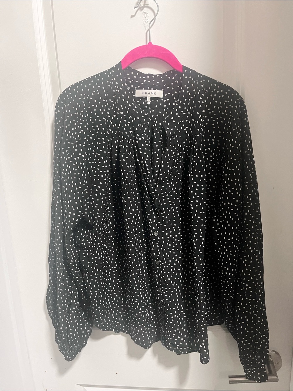 Frame Black Silk Polka Dot Long Sleeve Button Up Top L